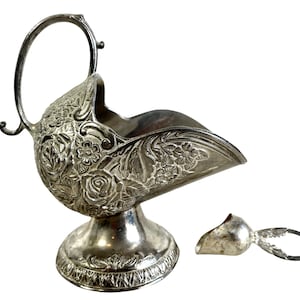 Vintage English Metal Sugar Shuttle With Scoop salt pot jar container display table serving circa 1950-60&#39;s / EVE