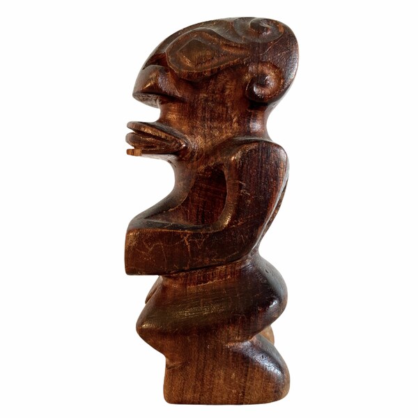 Vintage Océanie Pacifique sud Idole Tiki maori palonésienne Statue art primitif sculpture sculpture en bois ornement en bois c1960-70's / EVE