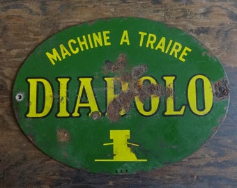 Vintage French Diabolo Machine A Traire agricultural farming beef cattle cow livestock metal sign plaque agriculture c1950's / EVE of Europe