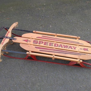 Vintage Genuine Gladding Speedaway Wood Metal Wooden Snow Sled Sledge Toboggan circa 1970-80&#39;s / EVE of Europe