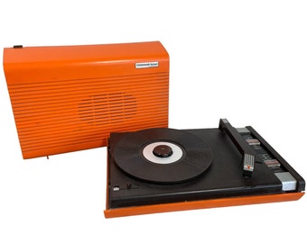 Vintage French Continental Edison Orange Cased Record Player With