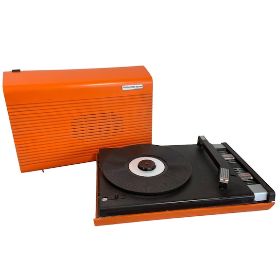 Vintage French Continental Edison Orange Cased Record Player With