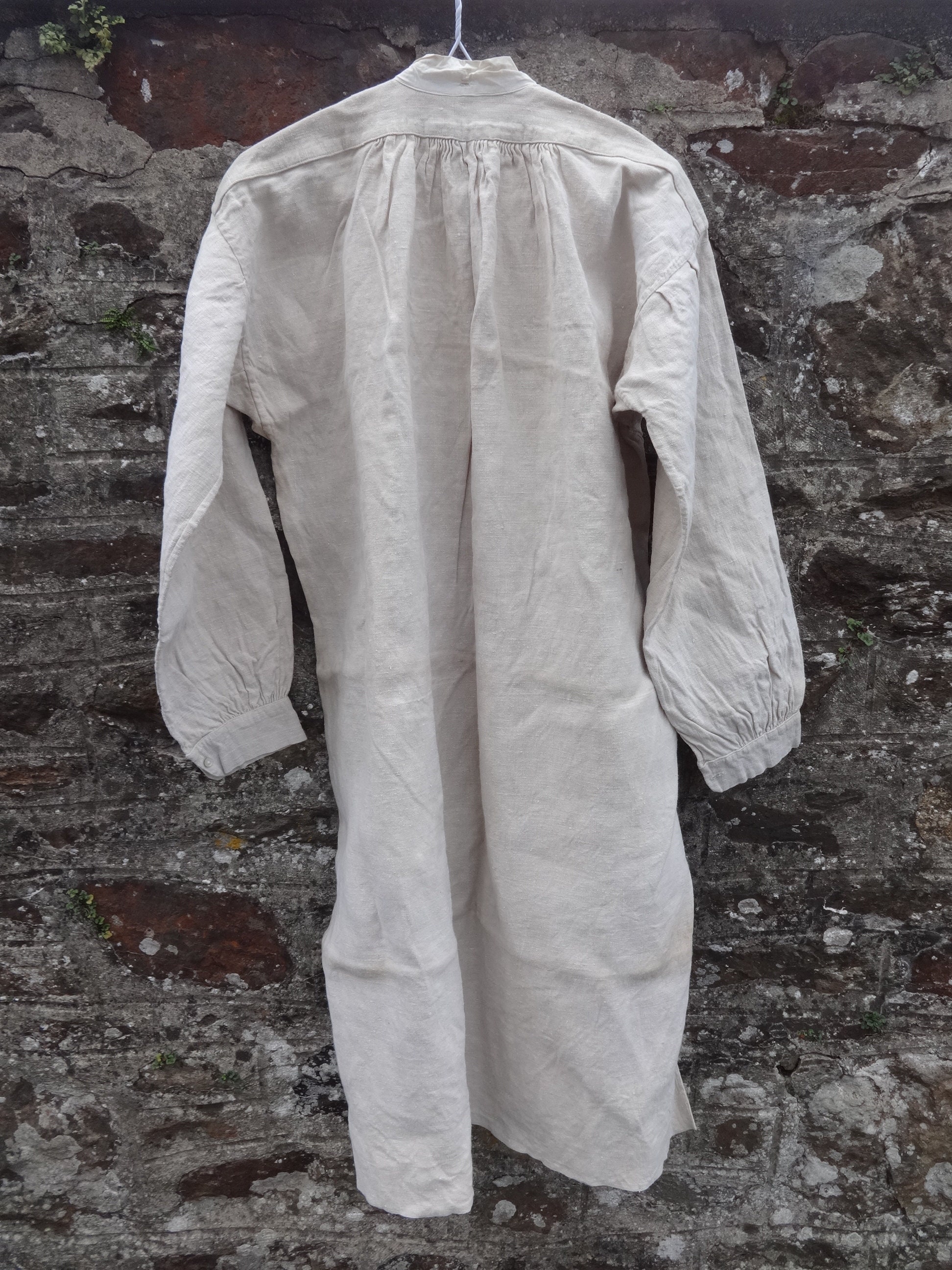 Antique French Farmer Linen Night Shirt Smock Biaude Embroidered