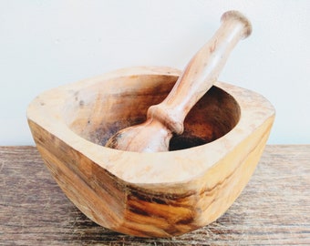 Vintage French Wood Wooden Pestle and Mortar Medicine Pill Spice Herb Mixing Grinding Pot Spellmaking Witch Cooking c1970's / EVE of Europe