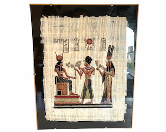 ヴィンテージ手描きエジプトパピルスアート - ゴールドトーンの