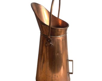 Vintage French Heavy Large Copper Metal Umbrella Walking Stick Stand Coal Shuttle Storage Pot Container Hallway Fireplace c1960-70's / EVE