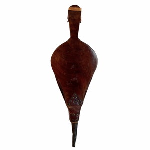Vintage French Small Wooden Leather Bellows Fireplace Open Fire Log Burner Stove Tool Prop Display Decor Air Pump circa 1960-70&#39;s / EVE