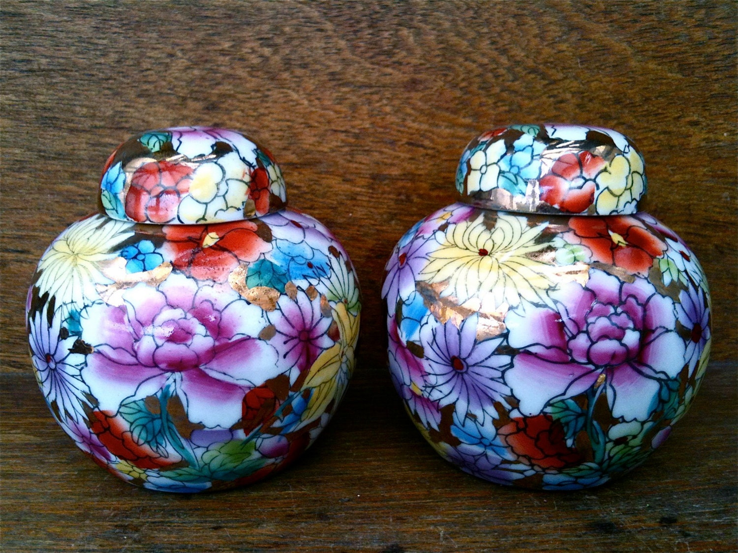 Vintage Chinese Flower Ginger Jar Pot Kitchen Storage Tea Etsy