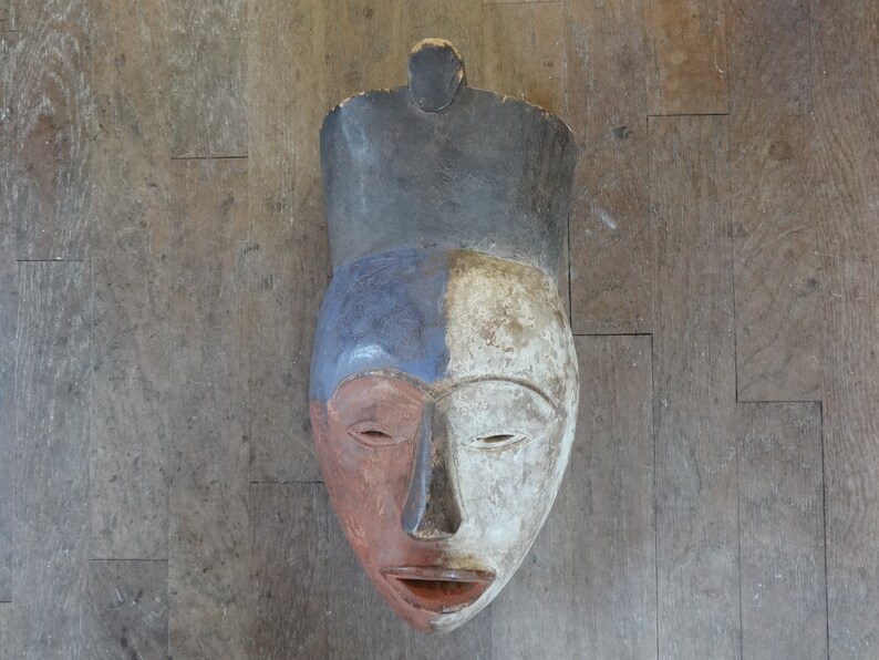 Vintage African Face Man Woman Mask Idol Statue Primitive Art Carving Sculpture Wooden Wood Wall circa 1950/'s English Shop