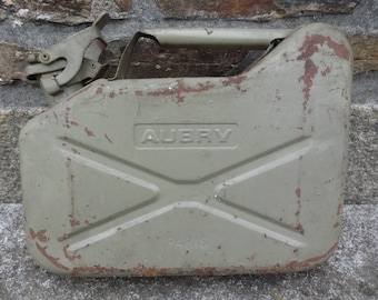 Vintage French Paris Aubrey Grey Military Metal 5 Litre Liter Petrol Fuel Jerry Can circa 1950-60's / EVE of Europe