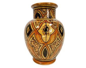 Vintage Moroccan Yellow Mustard Black Brown Terracotta Vase display pot storage Arabian display c1970-80's / EVE