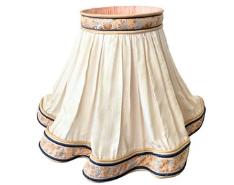 Vintage French Extra Large Draped Cream Pale Pink Flower Trim Finish Lamp Shade Lampshade Floor Light circa 1970-80's / EVE