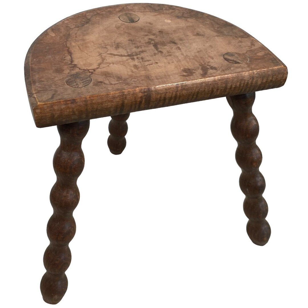 Vintage French Wooden Tripod Bobbin Leg Milking Stool Chair Seat Table ...