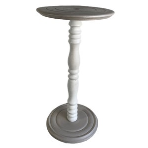 Vintage French Small Painted White Grey Wooden Wood Side Table Stand Plinth Flower Pot Ornament Display Tabouret c1960-70&#39;s / EVE