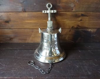 Vintage French Brass Ships Type Bell Anchor Door Dinner Alarm Knocker Ringing Outside Garden Doorbell circa 1980-90's / EVE of Europe