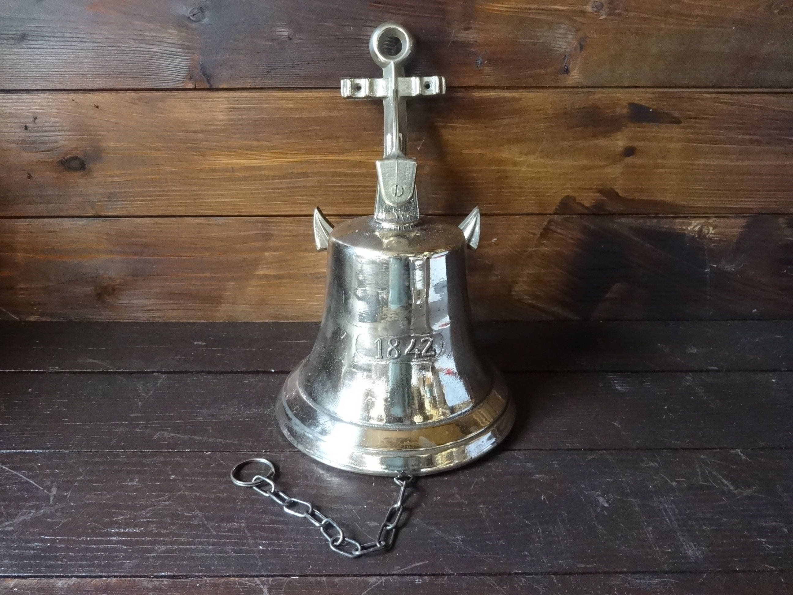Vintage French Brass Ships Type Bell Anchor Door Dinner Alarm Knocker Ringing Outside Garden Doorbell Circa 1980-90's/Eve Of Europe