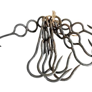 Vintage French Metal Wall Rail Hanging Kitchen Hook Hooks Hanger Display Tools Butcher Game Commercial circa 1940-50&#39;s / EVE