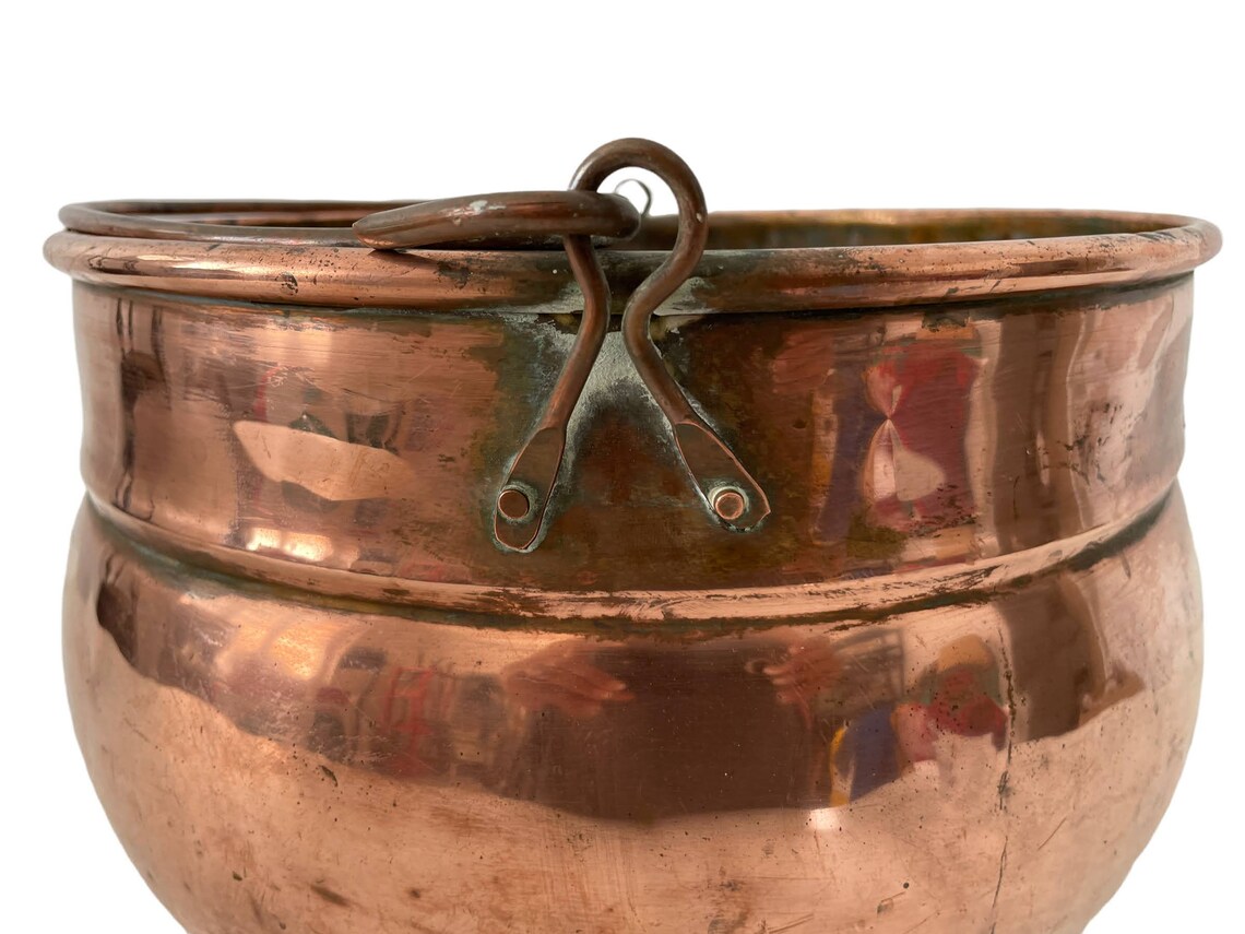 Antique French Large Copper Iron Open Fire Pan Saucepan Pot Pan ...