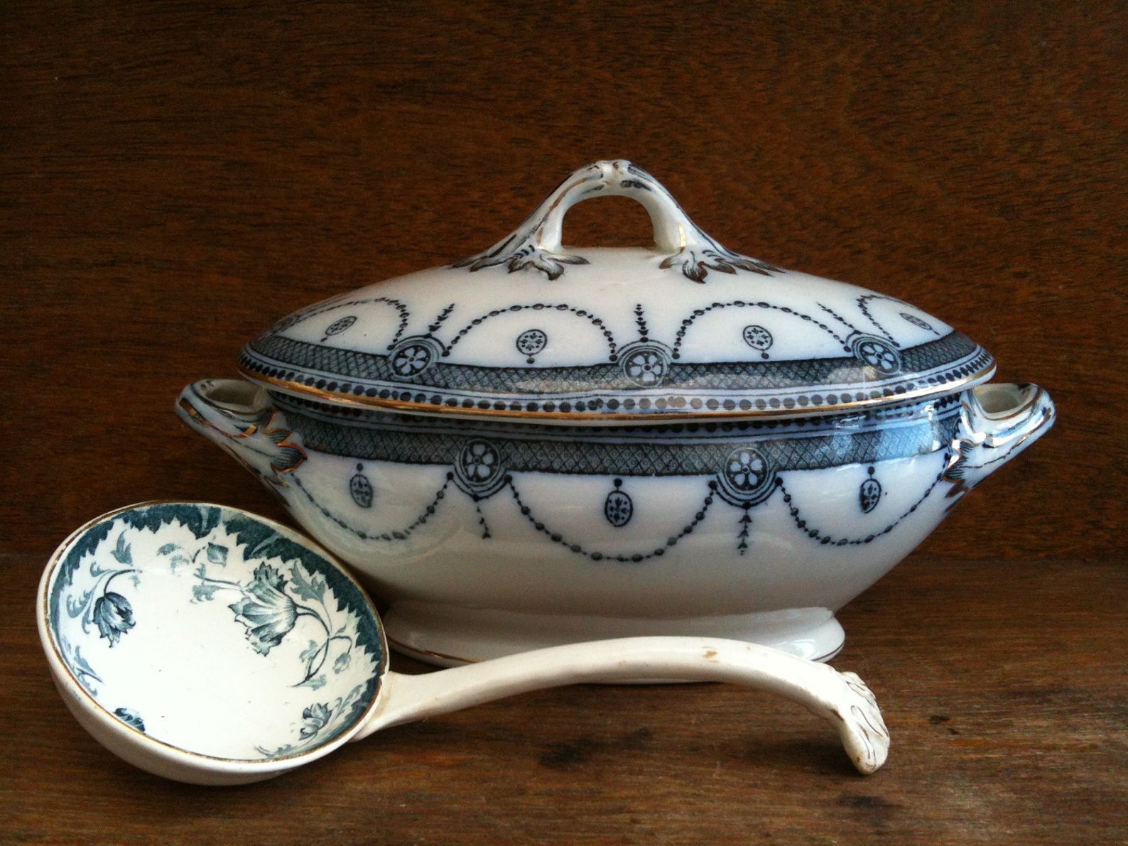 Antique English Blue and White Terrine Bowl With Mismatched Etsy