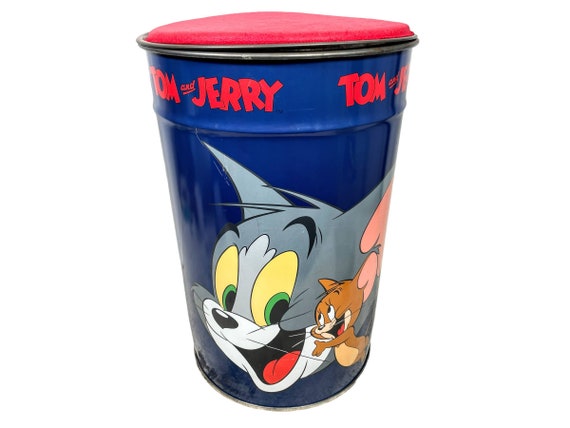 Vintage Italian Tom & Jerry Metal Decorated Waste Paper Office Bin