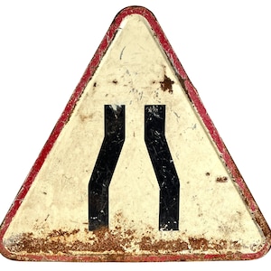 Vintage French White Red Road Thinning Metal Roadsign Road Sign Warning Crossing Farming Farm Track c1950-60's / EVE