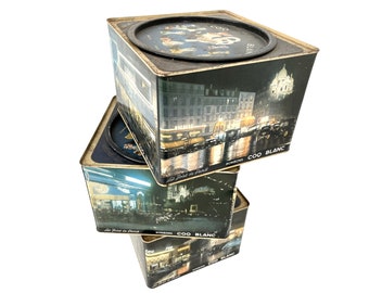 Vintage French Paris Coq Blanc Bon Bons Large Tin Box storage container biscuit sweets confectionary chocolate circa 1950-60&#39;s / EVE