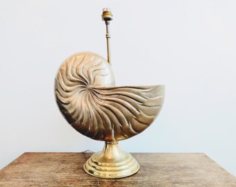 Vintage French Large Heavy Brass Nautilus Sea Shell Desk Standing Writing Lamp In The Style Of Maison Charles Light c1950's / EVE of Europe