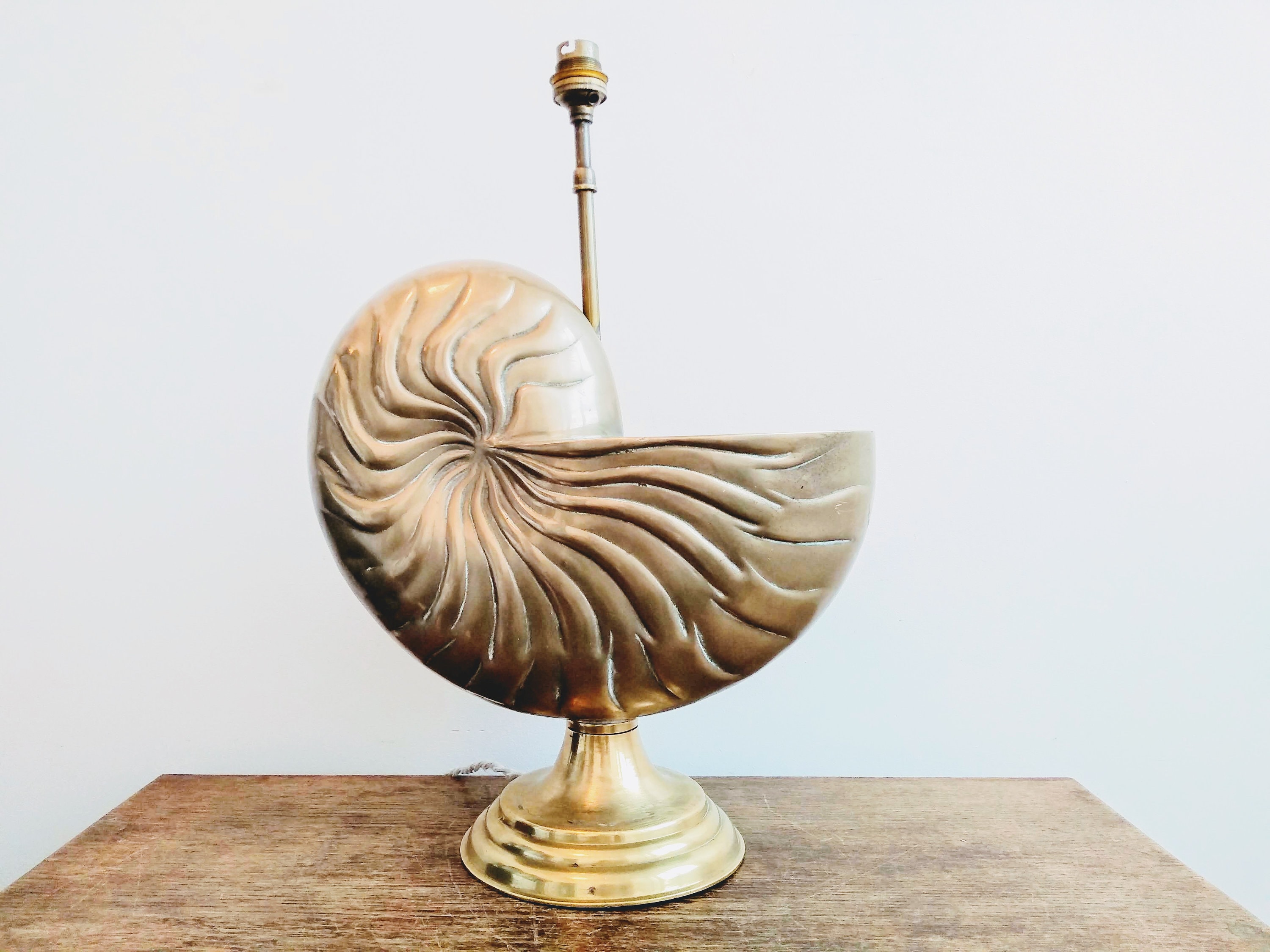 Vintage French Large Heavy Brass Nautilus Sea Shell Desk Standing