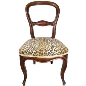 Vintage Chair French Recovered Leopard Skin Style Fabric Panel Dining Table Office Seat Seating Decor circa 1940-50's / EVE