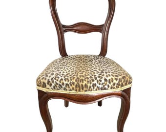 Vintage Chair French Recovered Leopard Skin Style Fabric Panel Dining Table Office Seat Seating Decor circa 1940-50's / EVE