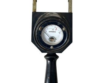 Vintage French Amps Amperes Volts Meter Electrical Test Equipment Steampunk Tester Prop Display Battery circa 1960's / EVE
