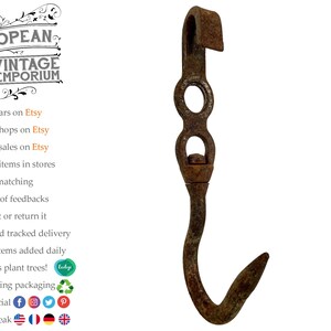 Vintage French Large Butcher Meat Kitchen Rail Hanging Hook Rustic ...