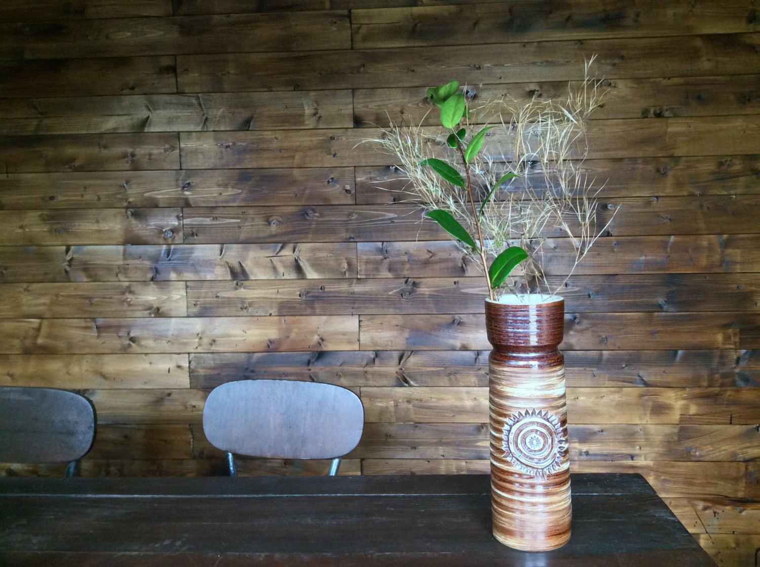 Vintage English Large Tall Heavy Brown Glaze Stylish Retro Pottery Sun Vase Circa 1970-80's/Eve