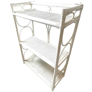 Vintage French Wood Pole Painted White Small Side Table Triple Shelf Display Plinth Stand Wooden Tabouret c1960-70&#39;s / EVE