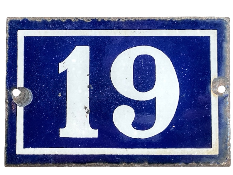 Vintage French Metal House Number 19 Nineteen Sign House Warming Gift Tile Decor circa 1940-50's / EVE image 1