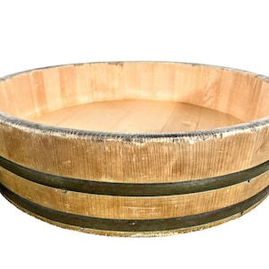 Vintage Wooden Large Wooden Wood Barrel Bowl Copper Bands Dish Display Decor circa 1990&#39;s / EVE