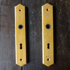 Vintage French Wooden Wood Finger Door Plates Plate Plaques Plaque Key Lock Pair circa 1950-60&#39;s / EVE