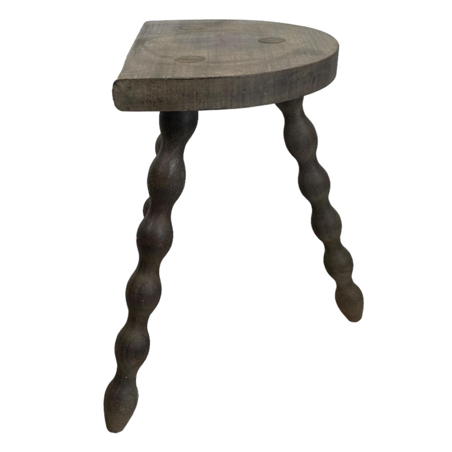 Vintage French Wooden Tripod Bobbin Leg Milking Stool Chair Seat Table ...