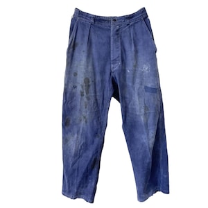 Vintage French Work Pants Trousers Bottoms Mended Clothes Blue French Size S 1950’s / EVE of Europe