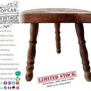 Vintage Stool French Wooden Wood Milking Chair Seat Kitchen Table Farm ...