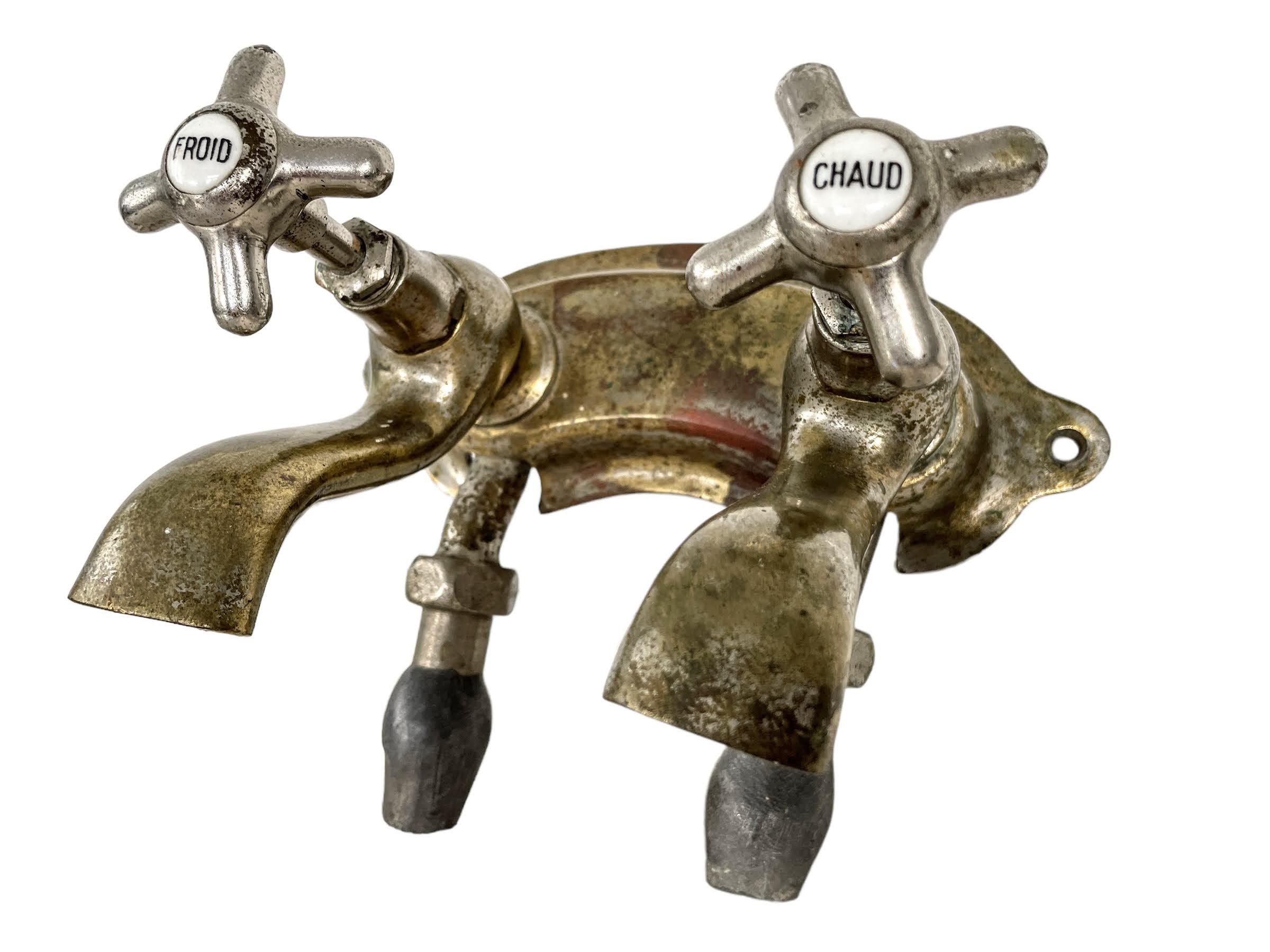 Vintage French Metal Kitchen Sink Bathroom Hot Cold Froid Chaud