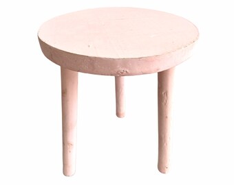 Vintage French Tiny Small Wooden Stool Pink Foot Rest Chair Seat Step Stand Kitchen Table Farm Rustic Rural Tabouret c1980-90's / EVE