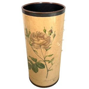 Vintage French Flower Rose Decorated Waste Paper Office Bin Trash Can circa 1950's / EVE