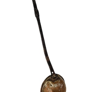 Antique French Copper Brass Iron Metal Large Hanging Ladle Spoon Cutlery Cooking Kitchen Decor circa 1850&#39;s / EVE