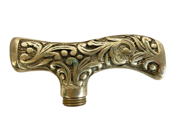 Vintage French Brass Walking Stick Handle Screw on Heavy Ornate Circa  1960-70's / English Shop 