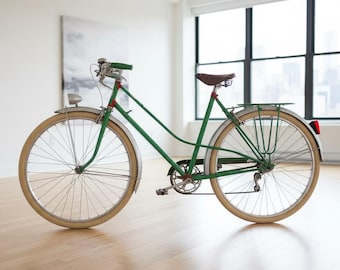 Vintage French Green Ladies Fat Tyred Single Speed Cruiser Bicycle Good Original Condition Cycling Bike circa 1960-70's / EVE of Europe