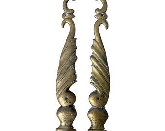 Antique French Large Brass Peacock Finger Closet Door Doorway Push Lock Keyhole Plates Decorative Fitting circa 1900's / EVE