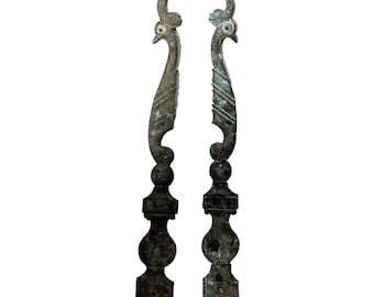 Antique French Extra Large Peacock Brass Finger Closet Door Doorway Push Lock Keyhole Plates Decorative Fitting circa 1900's / EVE