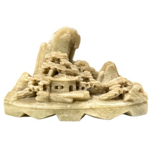 Vintage Chinese Soap Stone Soapstone Carved Temple Mountain Scene Ornament circa 1960-70's / EVE