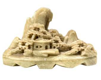 Vintage Chinese Soap Stone Soapstone Carved Temple Mountain Scene Ornament circa 1960-70's / EVE